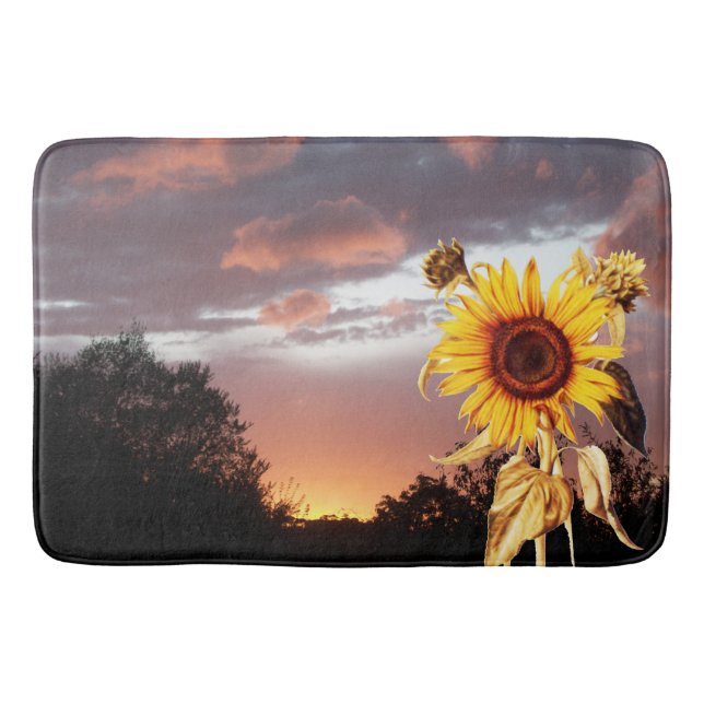 SUNFLOWERS AND SUMMER SUNSET WITH PINK CLOUDS BATH MAT (Front)