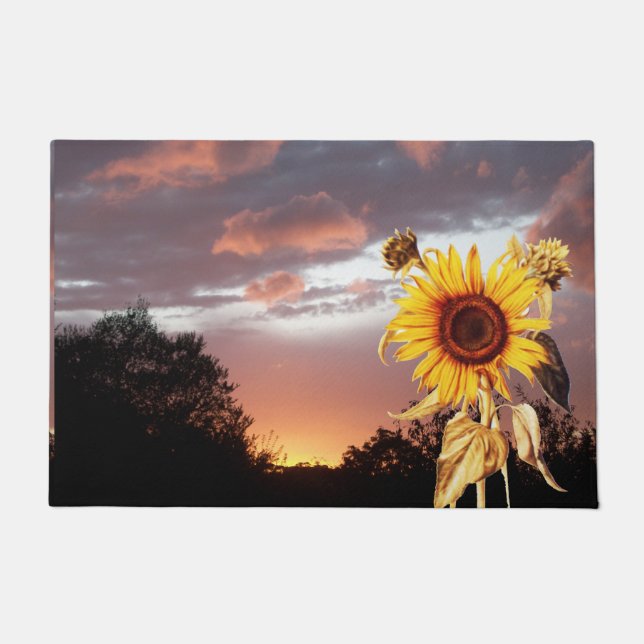 SUNFLOWERS AND SUMMER SUNSET WITH PINK CLOUDS  DOORMAT (Front)