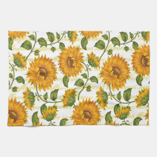 Sunflowers and text kitchen towel