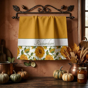 Sunflowers and text personalized kitchen towel
