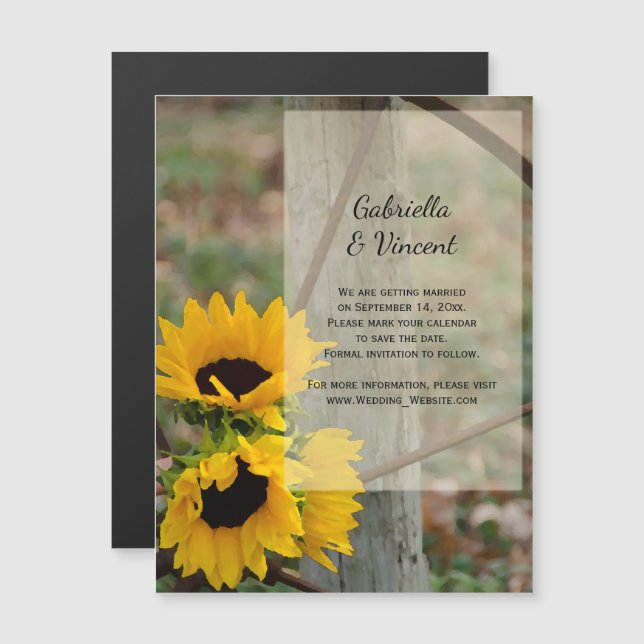 Sunflowers and Wagon Wheel Wedding Save the Date Magnetic Invitation (Front/Back)