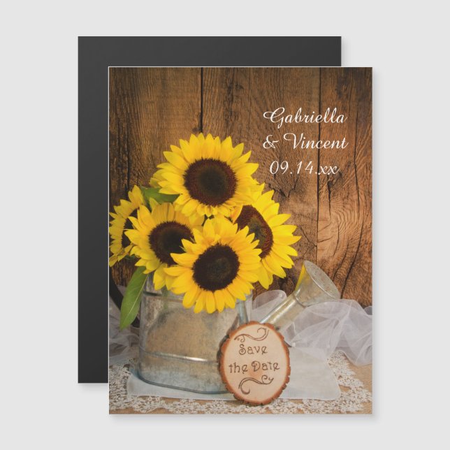 Sunflowers and Watering Can Wedding Save the Date Magnetic Invitation (Front/Back)