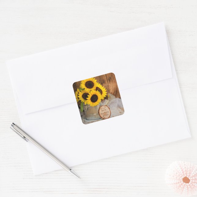 Sunflowers and Watering Can Wedding Save the Date Square Sticker (Envelope)