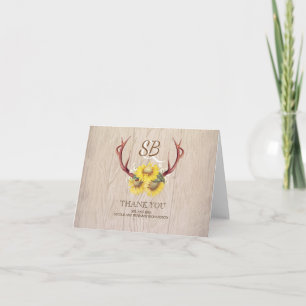 Sunflowers Antlers Rustic Wood Wedding Thank You