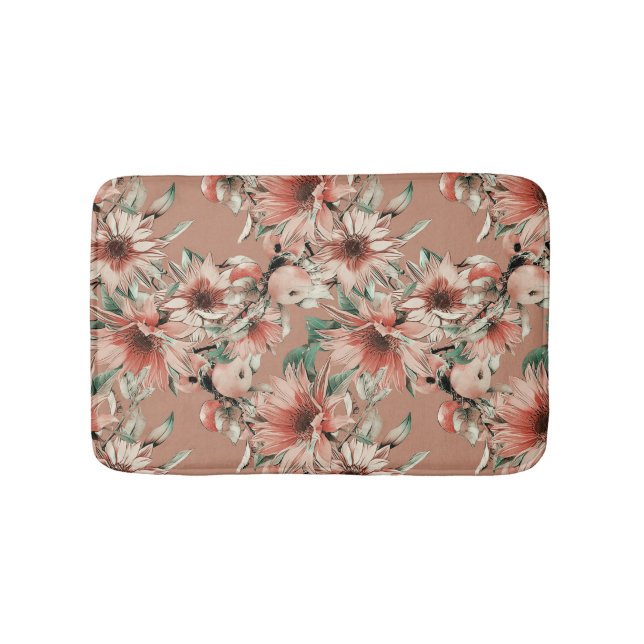 Sunflowers, apples: autumn watercolor pattern bath mat (Front)