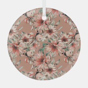 Sunflowers, apples: autumn watercolor pattern glass ornament