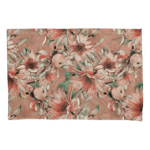 Sunflowers, apples: autumn watercolor pattern pillowcase