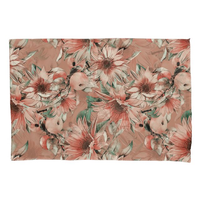Sunflowers, apples: autumn watercolor pattern pillowcase (Front)