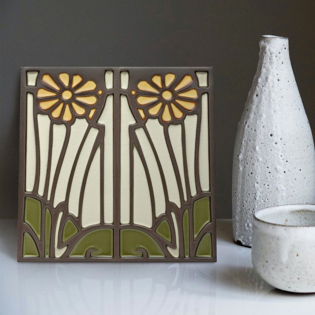 Sunflowers Art Deco Floral Wall Decor Art Nouveau Tile (Creator Uploaded)