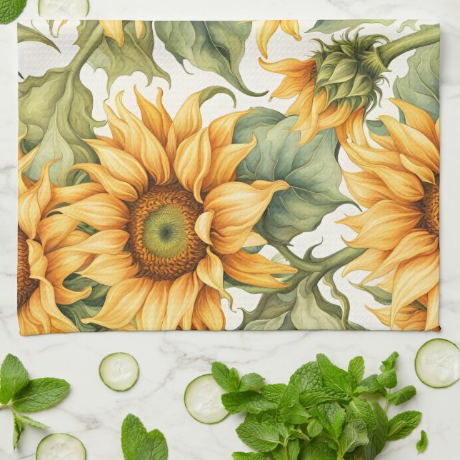 Sunflowers Art Pattern Design  Kitchen Towel (Folded)