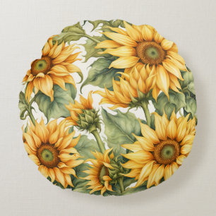 Sunflowers Art Pattern Design  Round Pillow