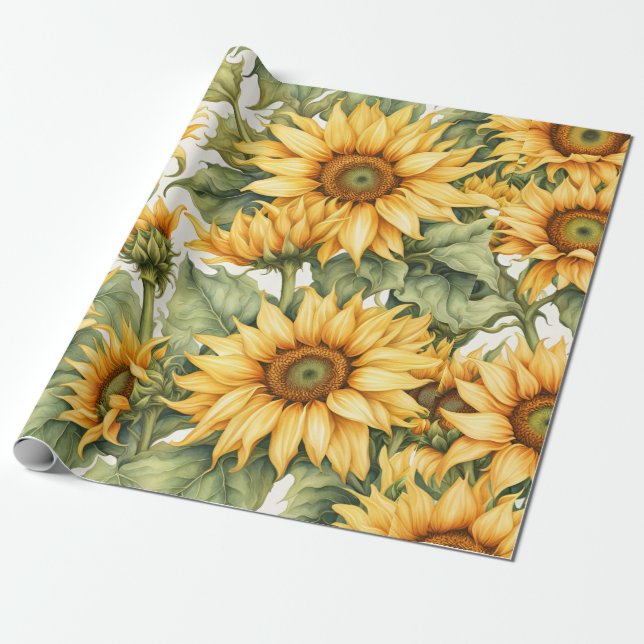 Sunflowers Art Pattern Design  Wrapping Paper (Unrolled)