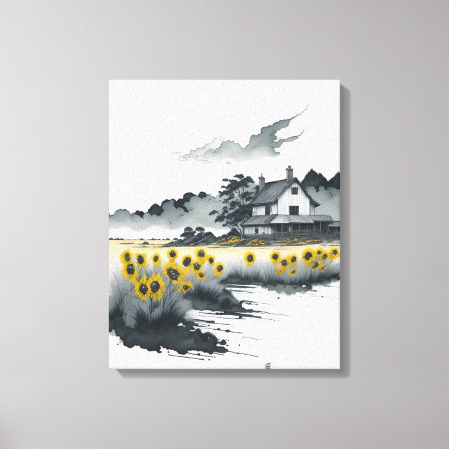Sunflowers at Dusk, Golden Sunflowers Canvas Print (Front)