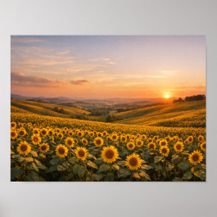 Sunflowers at Sunset Landscape Photo Poster