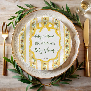 Sunflowers baby in bloom baby shower monogrammed paper plate