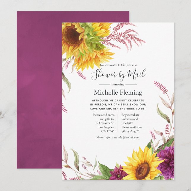 Sunflowers Baby or Bridal Shower by Mail Invitation (Front/Back)