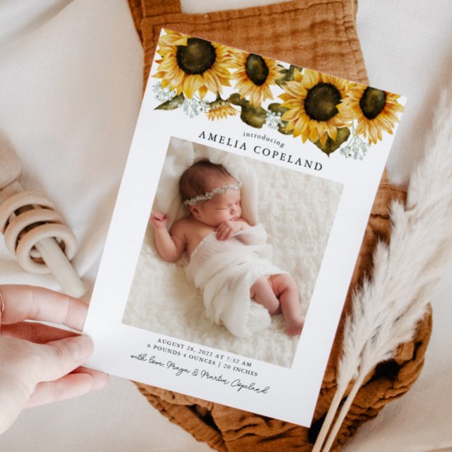 Sunflowers Baby Photo Birth Announcement (Creator Uploaded)