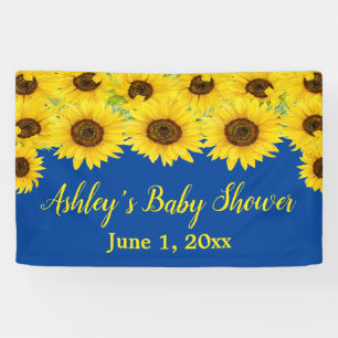 Sunflowers Baby Shower Backdrop Blue Floral Prop Banner