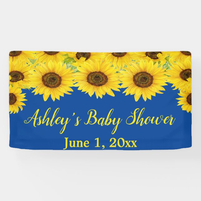 Sunflowers Baby Shower Backdrop Blue Floral Prop Banner (Horizontal)