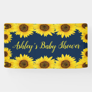 Sunflowers Baby Shower Backdrop Navy Floral Prop Banner