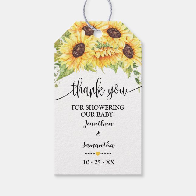 Sunflowers Baby Shower Country Chic Favour Tag (Front)