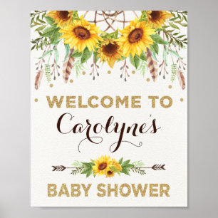Sunflowers Baby Shower Rustic Boho Welcome Poster