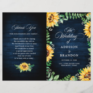Sunflowers Baby's Breath Navy Blue Wedding Program