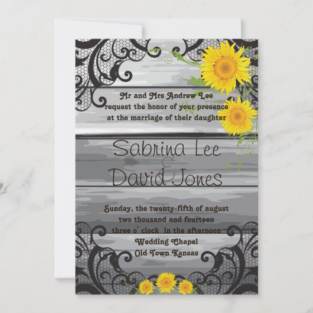 Sunflowers Barn Wood Collection Wedding Invitation (Front)