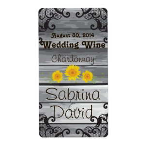 Sunflowers Barn Wood Collection Wedding Wine Label