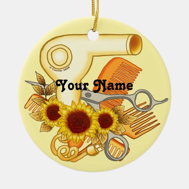 Sunflowers Beautician Ceramic Ornament (Front)