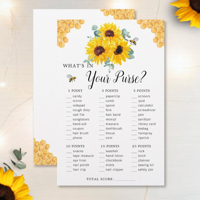 Sunflowers Bee Honeycomb Purse Bridal Shower Game (Creator Uploaded)