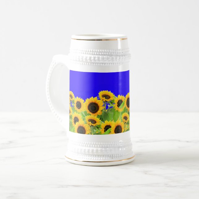 Sunflowers Beer Stein Ukrainian Flag Colours (Front Left)
