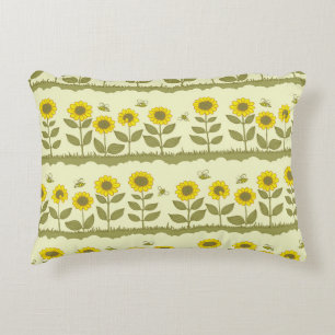 Sunflowers, bees, cute seamless pattern. accent pillow
