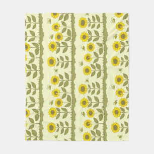 Sunflowers, bees, cute seamless pattern. fleece blanket