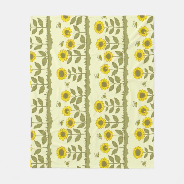 Sunflowers, bees, cute seamless pattern. fleece blanket (Front)
