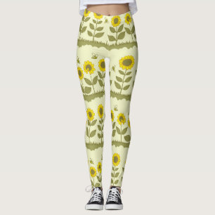 Sunflowers, bees, cute seamless pattern. leggings
