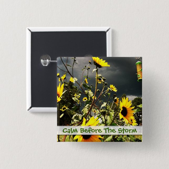 Sunflowers Before The Storm Clouds Photograph 2 Inch Square Button (Front & Back)
