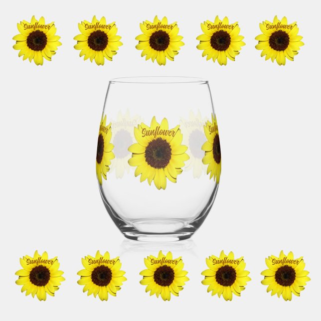 Sunflowers Big Bright Photographic Botanical Stemless Wine Glass (Creator Uploaded)