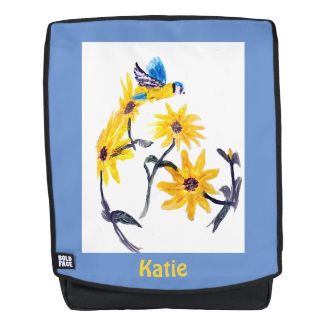 Sunflowers Bird Painting Personalized Backpack (Front)