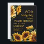 Sunflowers Black 50th Birthday Invitation<br><div class="desc">Beautiful rustic yellow sunflowers on black 50th birthday party invitation.. Contact me for assistance with your customizations or to request additional matching or coordinating Zazzle products for your celebration.</div>