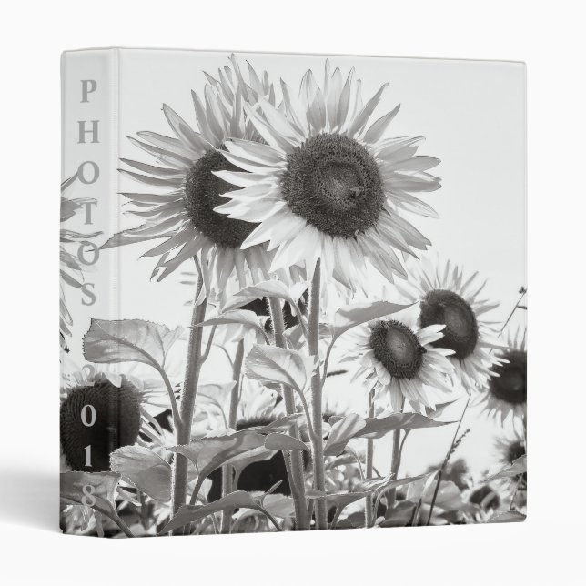 Sunflowers Black and White Fine Art Photo Album Binder (Front/Spine)