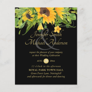 Sunflowers Black Gold Floral Wedding Invite