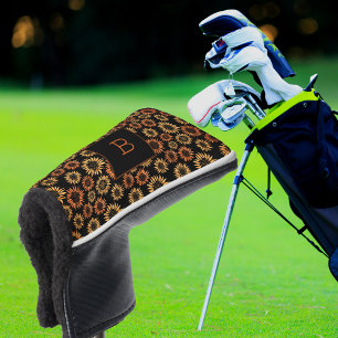 Sunflowers black gold monogram initial golf head cover