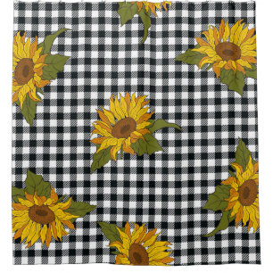 Sunflowers, black white buffalo check, floral.