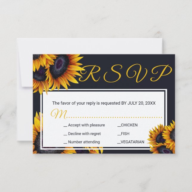 Sunflowers Bloom | Summer Wedding Meal Options RSVP Card (Front)