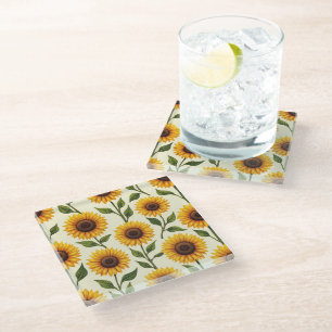 sunflowers blooming toward the sun glass coaster
