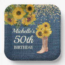 Sunflowers Blue Denim Cowboy Boots 50th Birthday