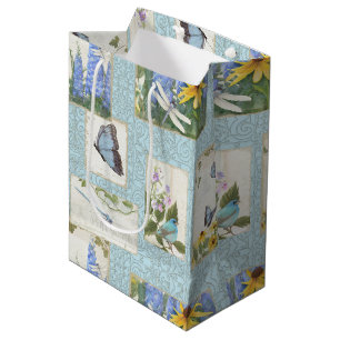 Sunflowers Blue Flowers Dragonfly Butterfly Garden Medium Gift Bag