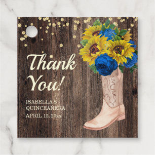 Sunflowers Blue Roses Barn Wood Boots Thank You Favour Tags