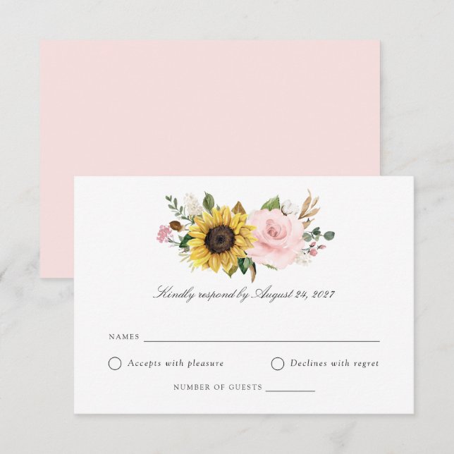 Sunflowers Blush Floral Greenery Wedding RSVP Card (Front/Back)